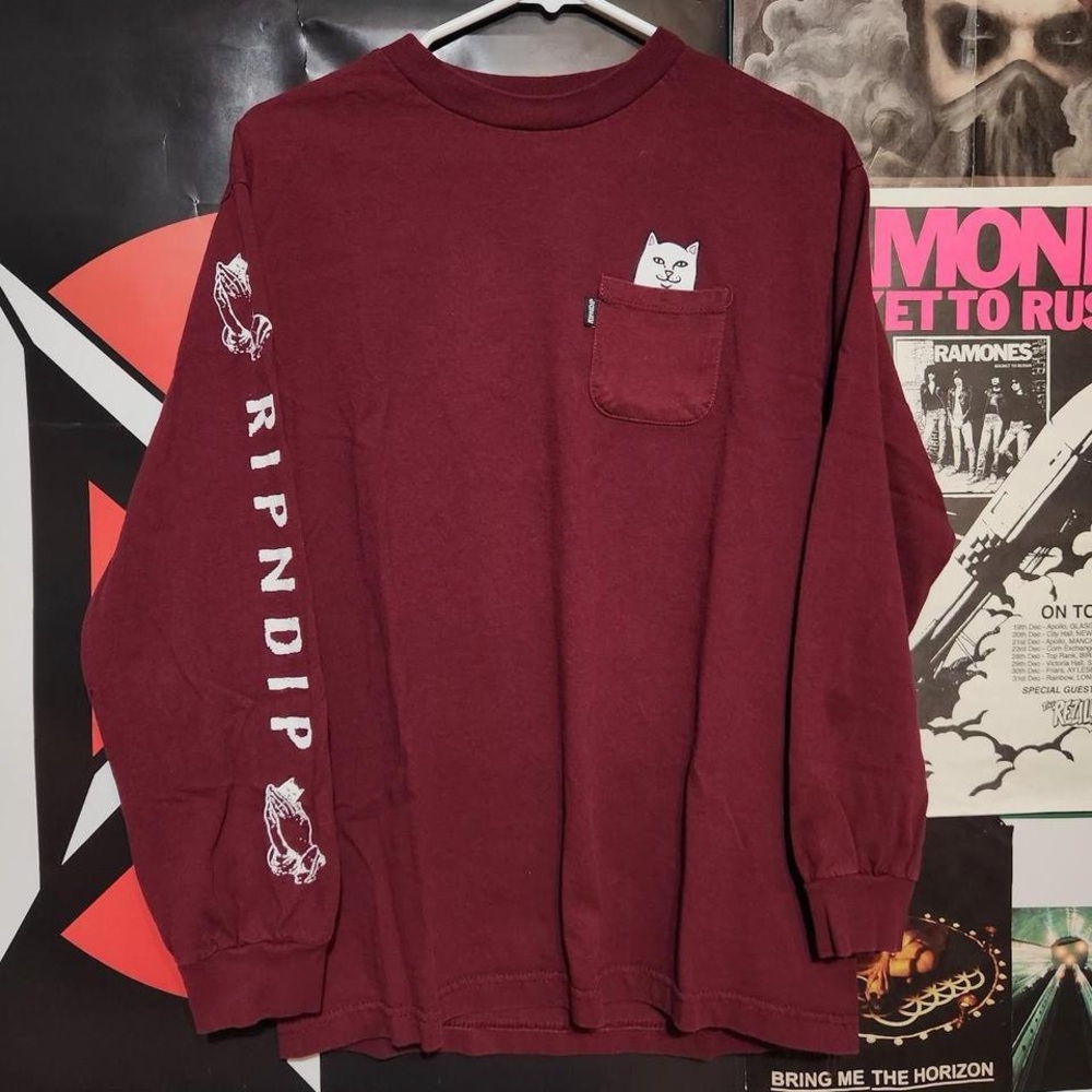 Ripndip Burgundy Long Sleeve with Cat Pocket